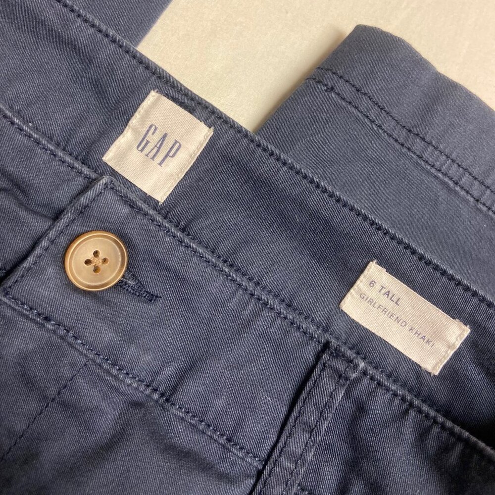 Gap High Rise Girlfriend Khakis with Washwell - Size 6, Long/Tall - Navy Blue
